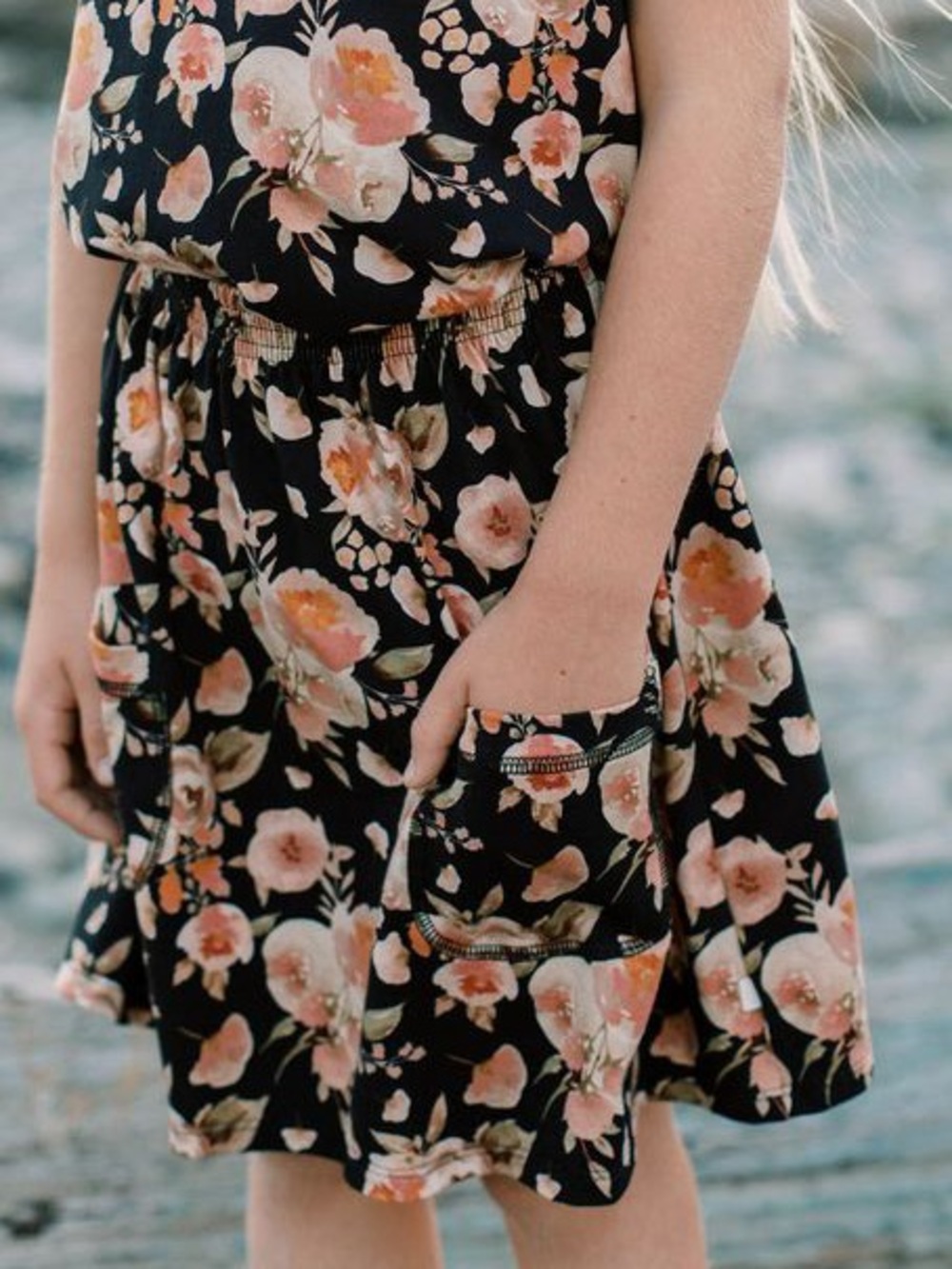 Jax and Lennon Moody Floral kids pocket Skirt - black
